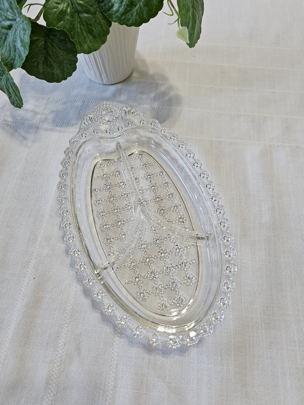 Vintage Hazel Atlas Jewel 3-Part Divided Relish Dish Clear Glass 10"